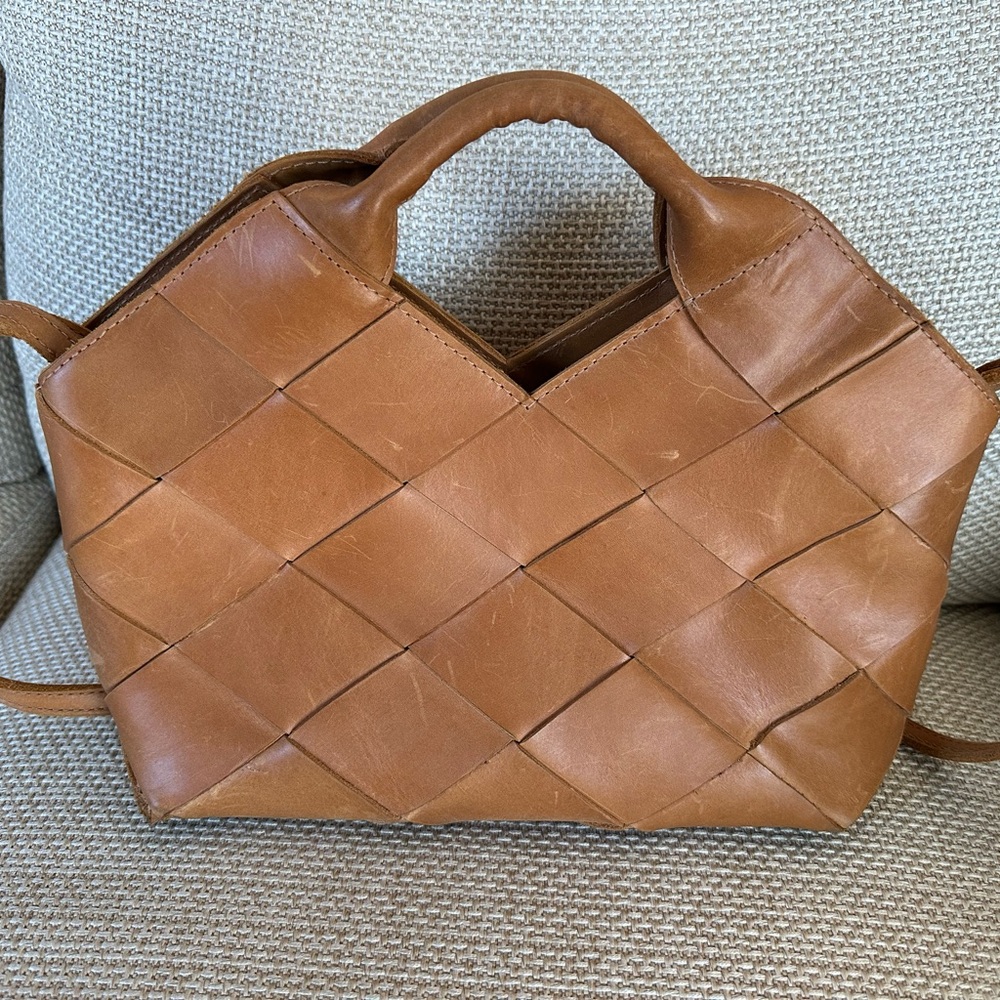 Brown Woven Leather Handbag